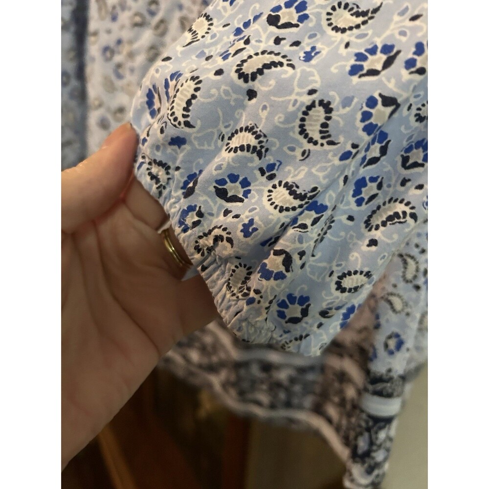 St John's Bay Blue Paisley Long Sleeve Pullover Blouse Size XXLT BoHo Peasant - Picture 5 of 10